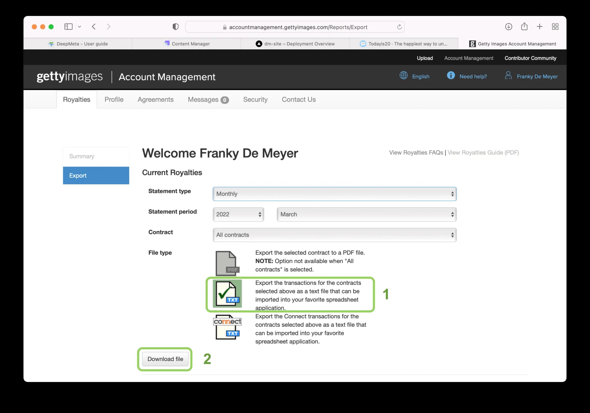 Royalties Tab Interface