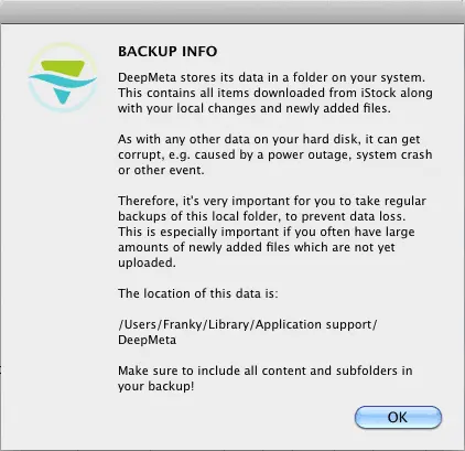 DeepMeta Backup Dialog on macOS