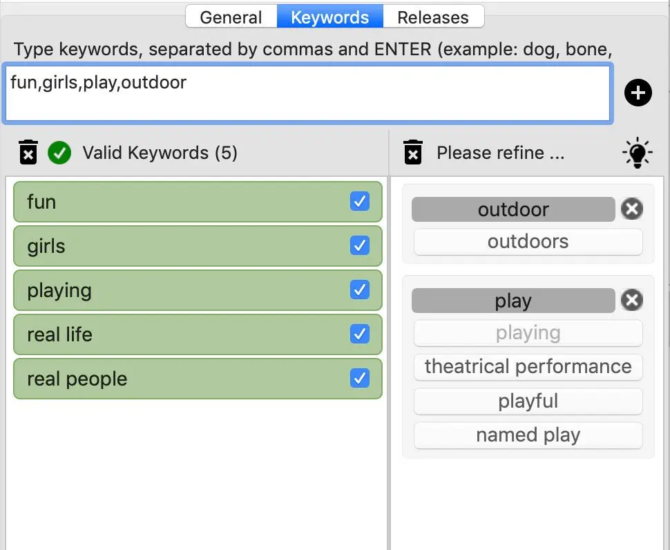 Keywords Tab Interface