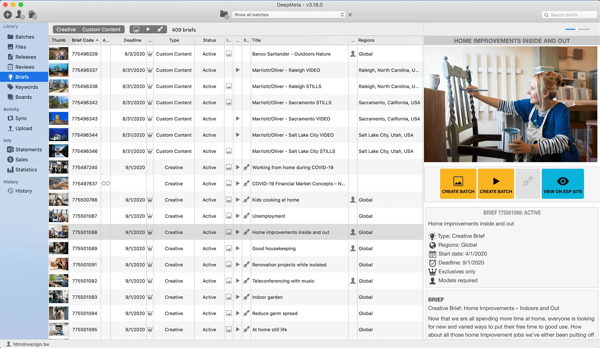 Briefs List Interface