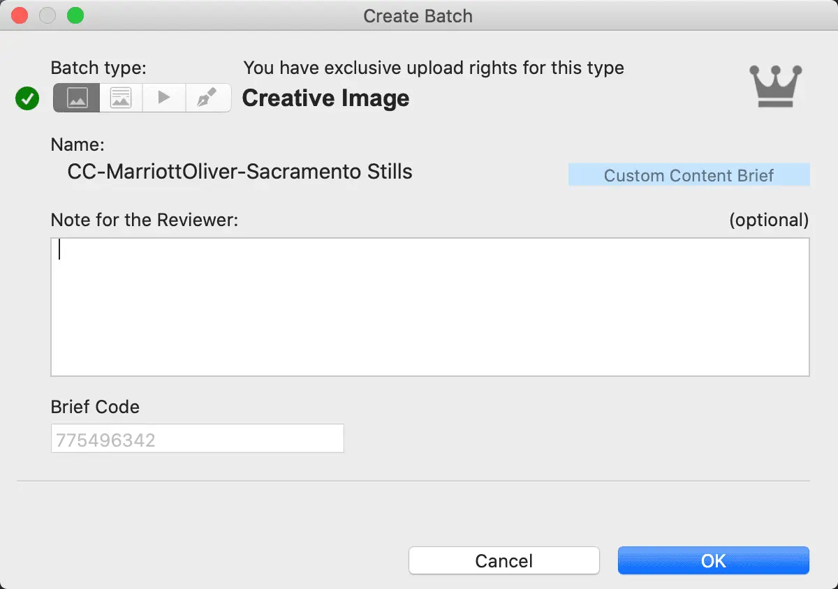 Create Batch Window for Custom Content Brief