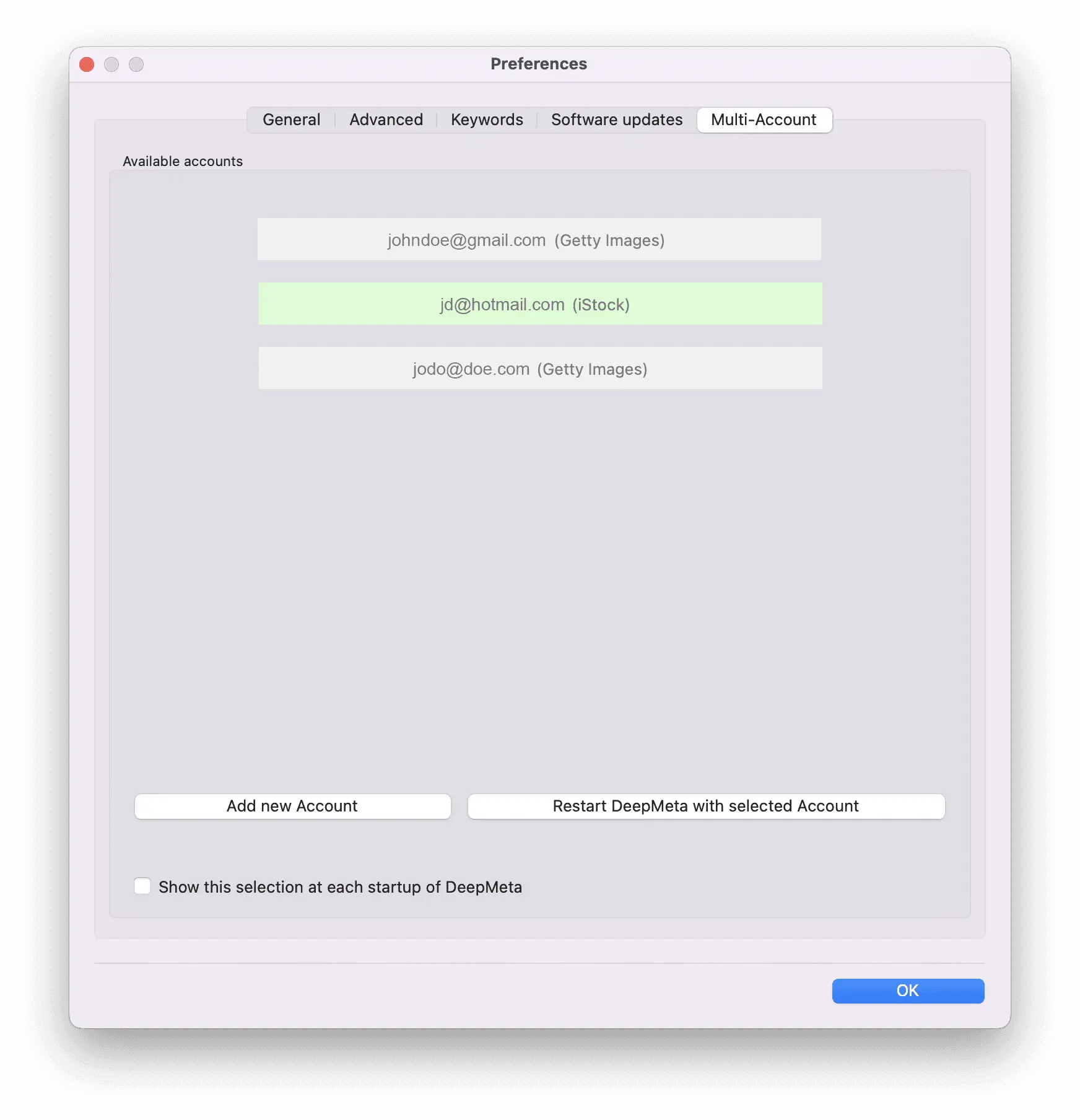 DeepMeta Preferences - Multi-Account Tab