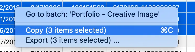 Export Selected Items Context Menu